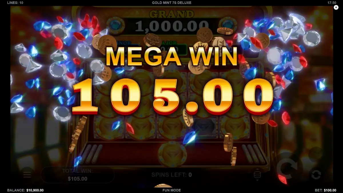 Tampilan visual mewah slot Gold Mint 7s Deluxe dengan simbol emas dan permata